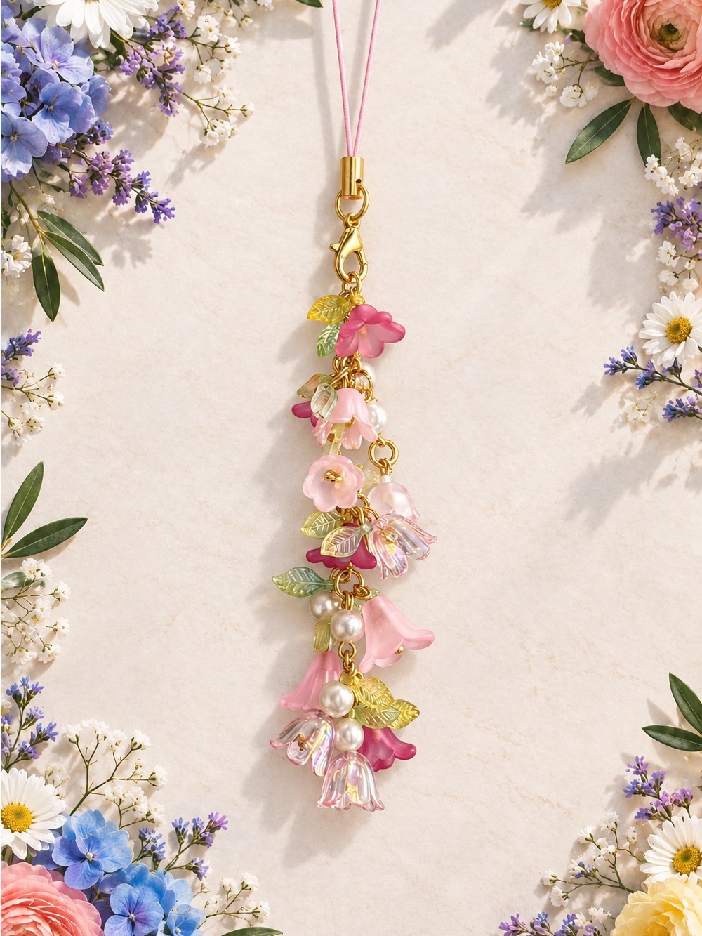 Delicate Pink Floral Phone Charm